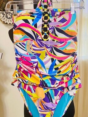 Bleu Rod Beattie Multicolor Tropical Ring-Front One-Piece Swimsuit